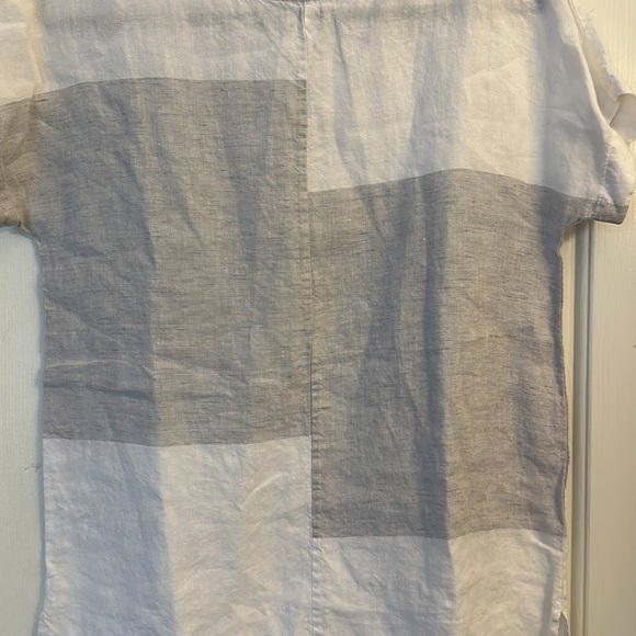 J Jill PureJill 100% Linen Boxy Oversized Short Sleeve Colorblock Blouse XS grey - Picture 2 of 4